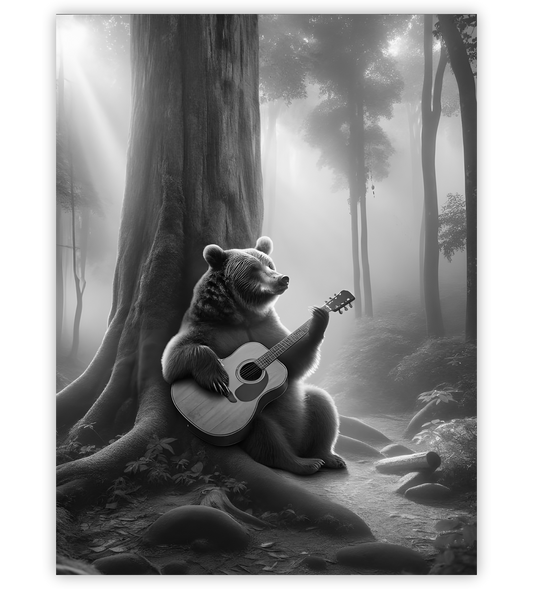 Poster, Wandbild von Braunbär spielt Gitarre