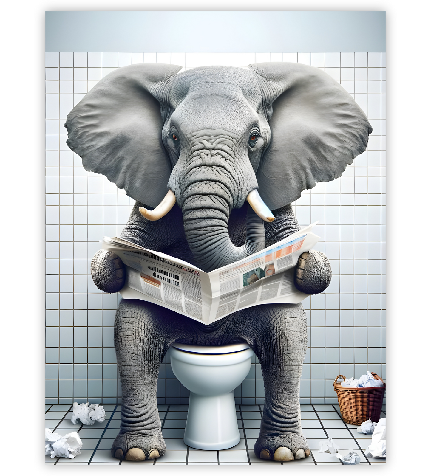 Poster, Wandbild von Elefant auf Toilette
