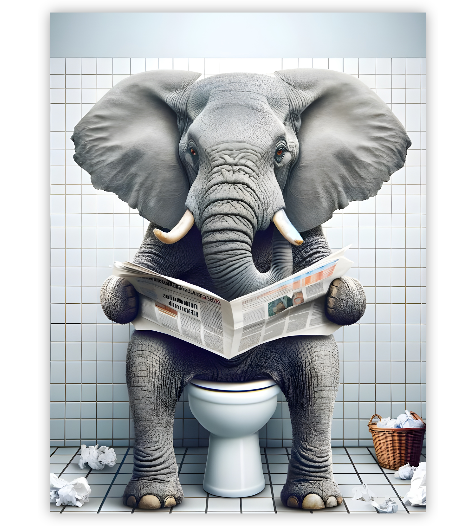 Poster, Wandbild von Elefant auf Toilette