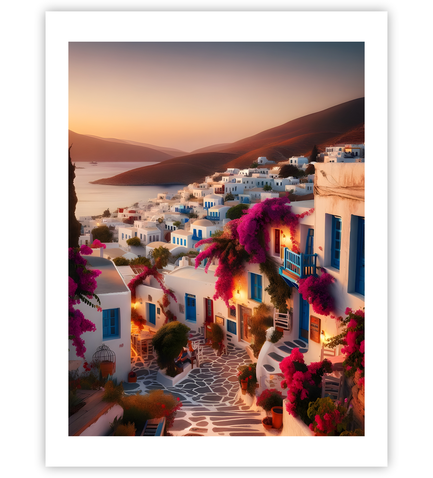 Poster, Wandbild von Griechenland am Abend