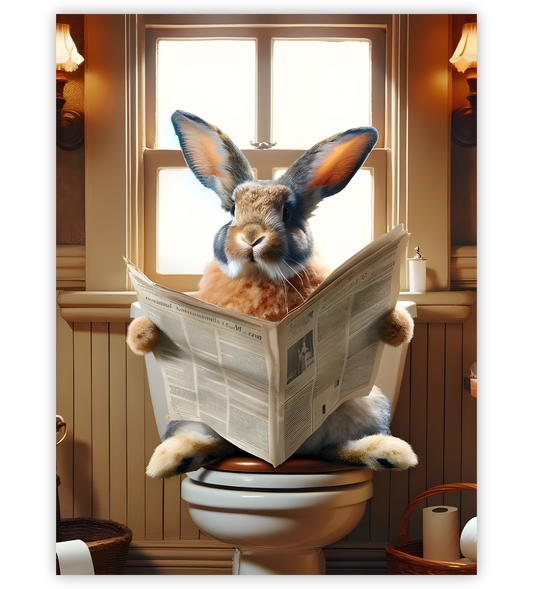 Poster, Wandbild von Kaninchen auf Toilette
