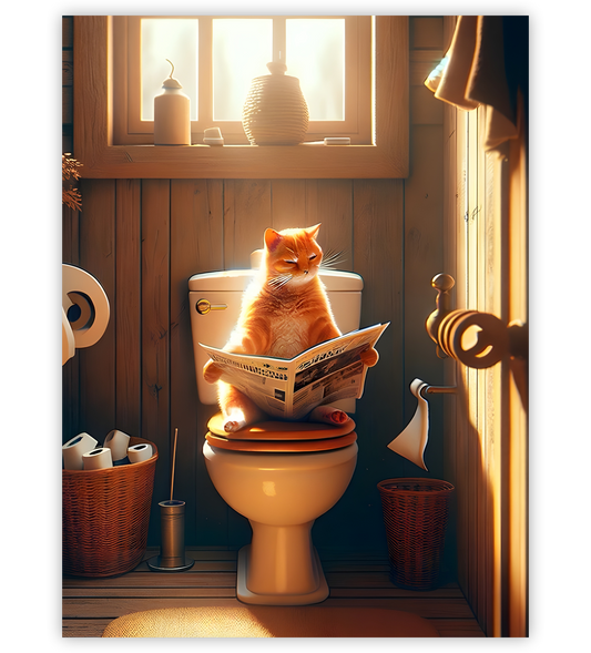Poster, Wandbild von Katze auf Toilette