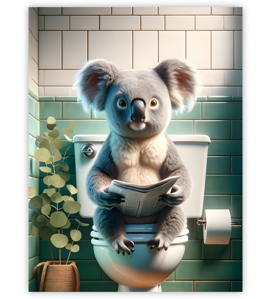 Poster, Wandbild von Koala auf Toilette