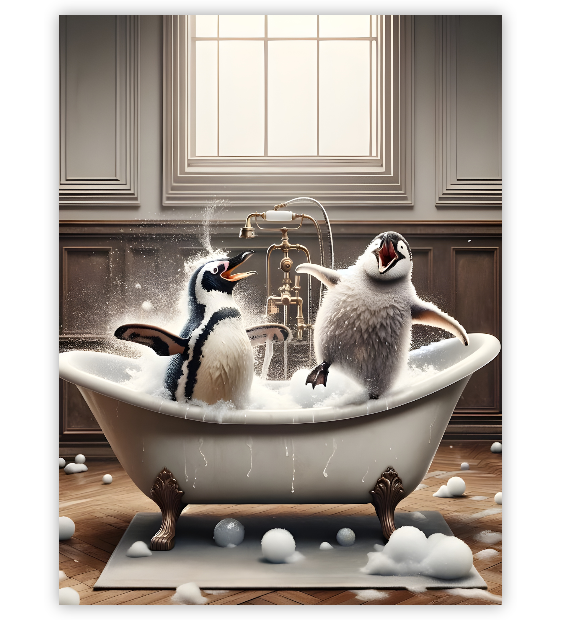 Poster, Wandbild von Pinguine in Badewanne
