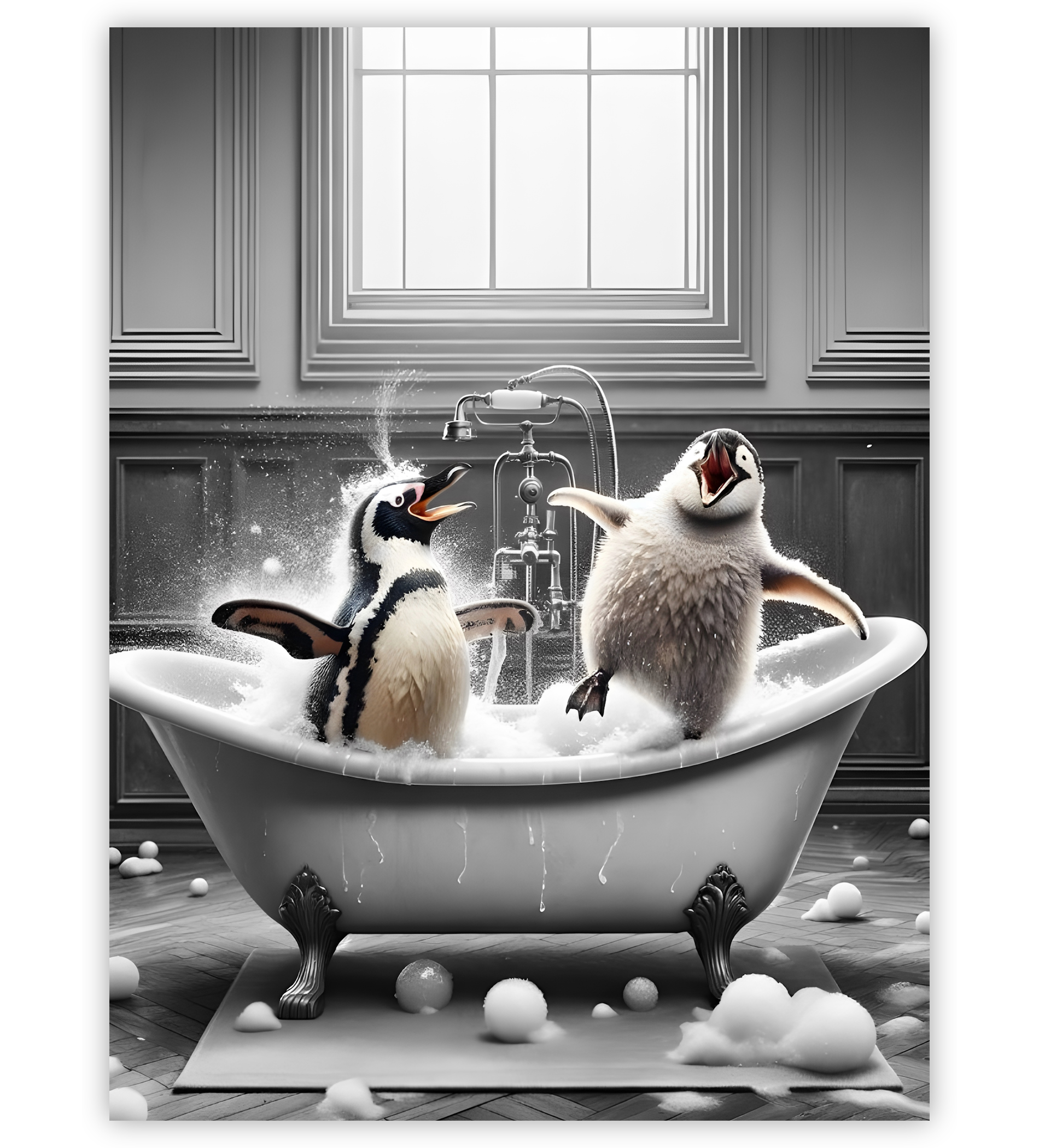 Poster, Wandbild von Pinguine in Badewanne