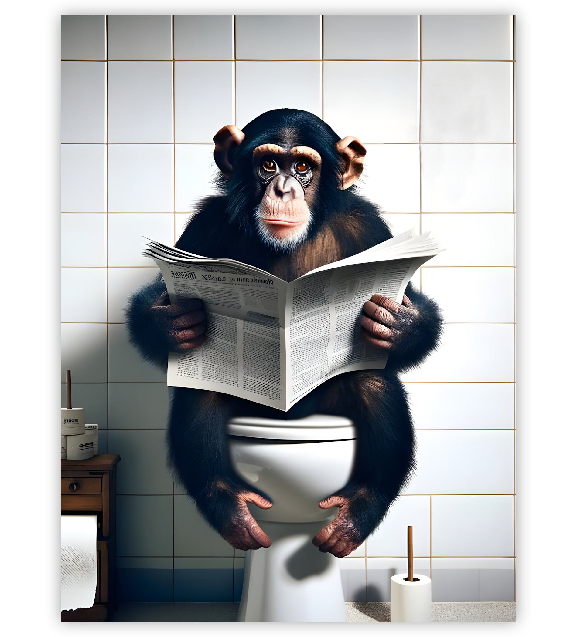 Poster, Wandbild von Schimpanse auf Toilette