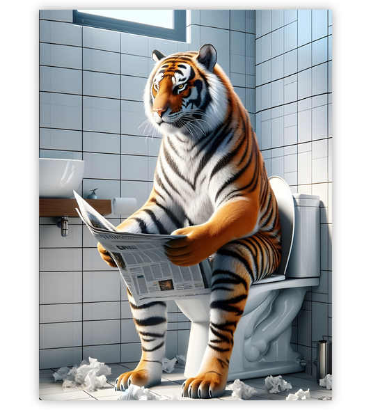 Poster, Wandbild von Tiger auf Toilette