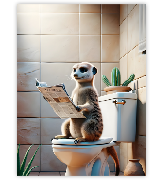 Poster, Wandbild von Erdmännchen auf Toilette