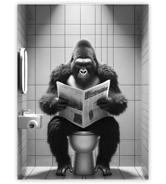 Poster, Wandbild von Gorilla auf Toilette