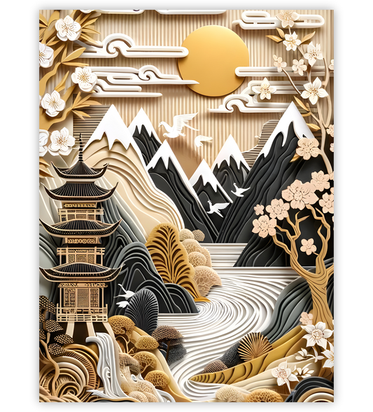 Poster, Wandbild von Japanische Landschaft Gold