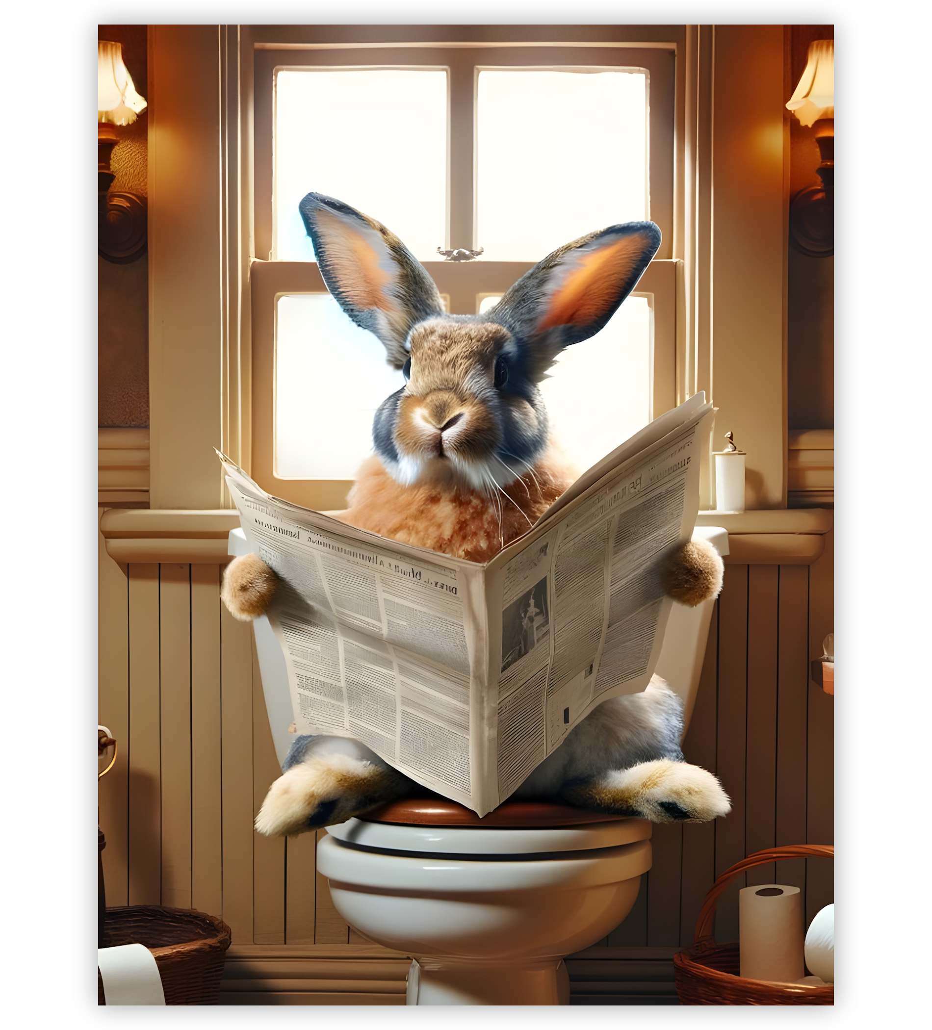 Poster, Wandbild von Kaninchen auf Toilette