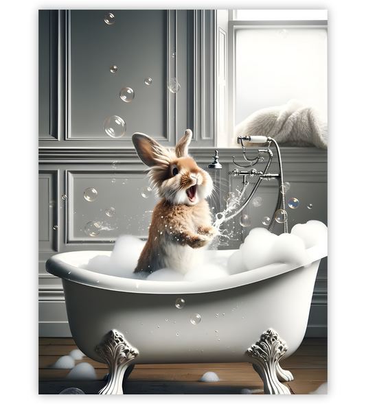 Poster, Wandbild von Kaninchen in Badewanne