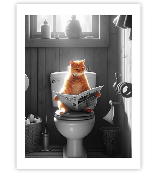 Poster, Wandbild von Katze auf Toilette