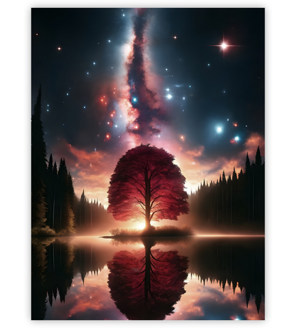 Poster, Wandbild von Baum unter Sternenhimmel