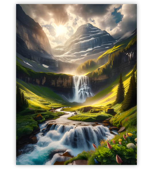 Poster, Wandbild von Wasserfall in den Bergen