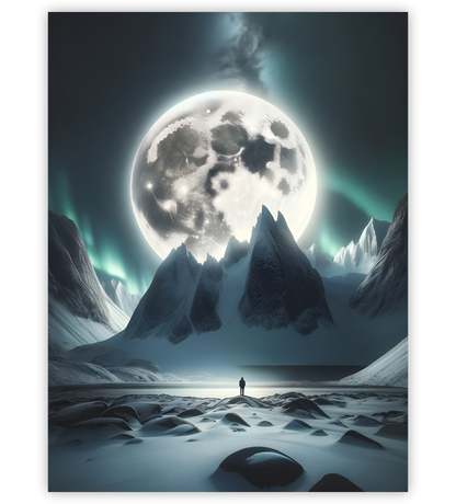 Poster, Wandbild von Großer Mond mit Polarlichtern