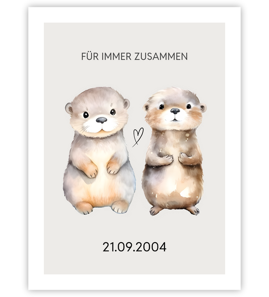 Poster, Wandbild von Personalisiertes Pärchen Bild - Otter