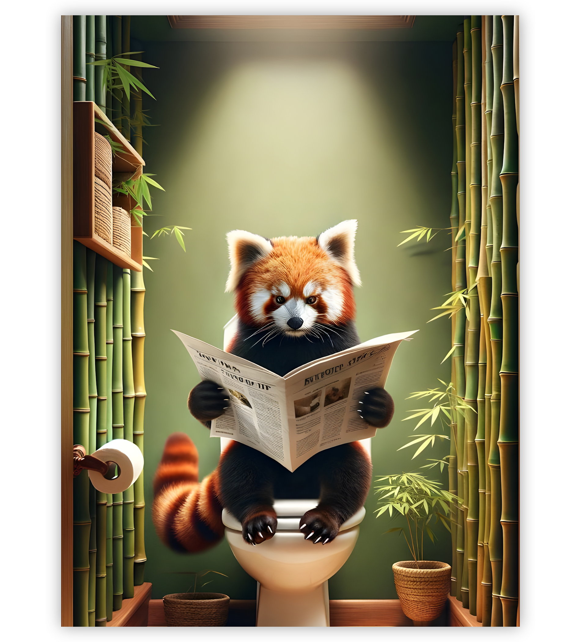 Poster, Wandbild von Roter Panda auf Toilette