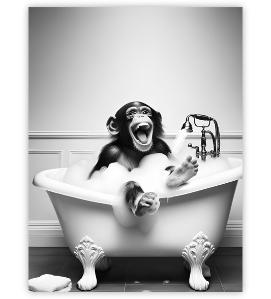 Poster, Wandbild von Schimpanse in Badewanne