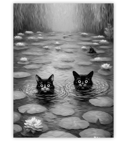 Poster, Wandbild von 2 Katzen im Teich