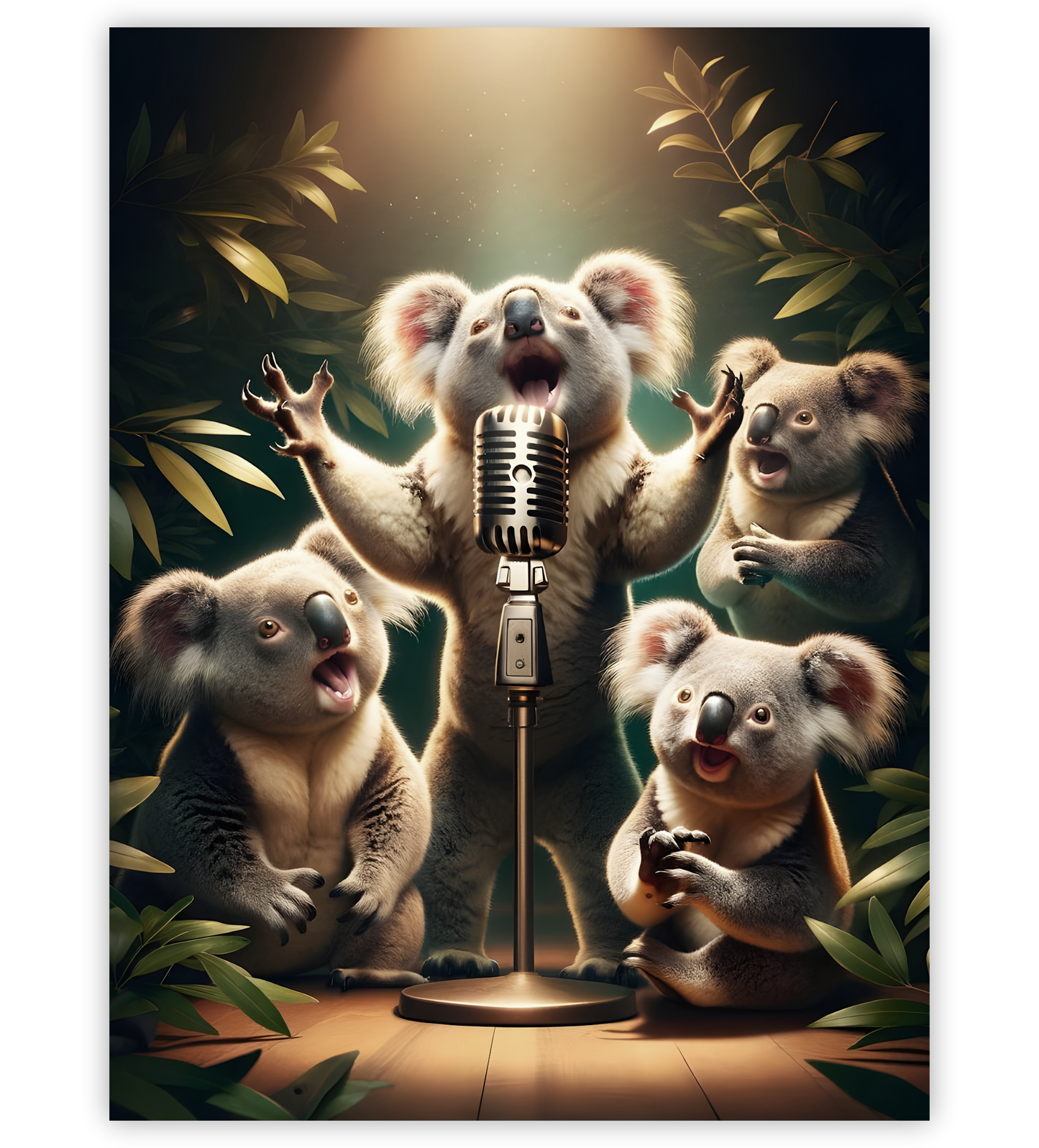 Poster, Wandbild von Koalas singen Karaoke