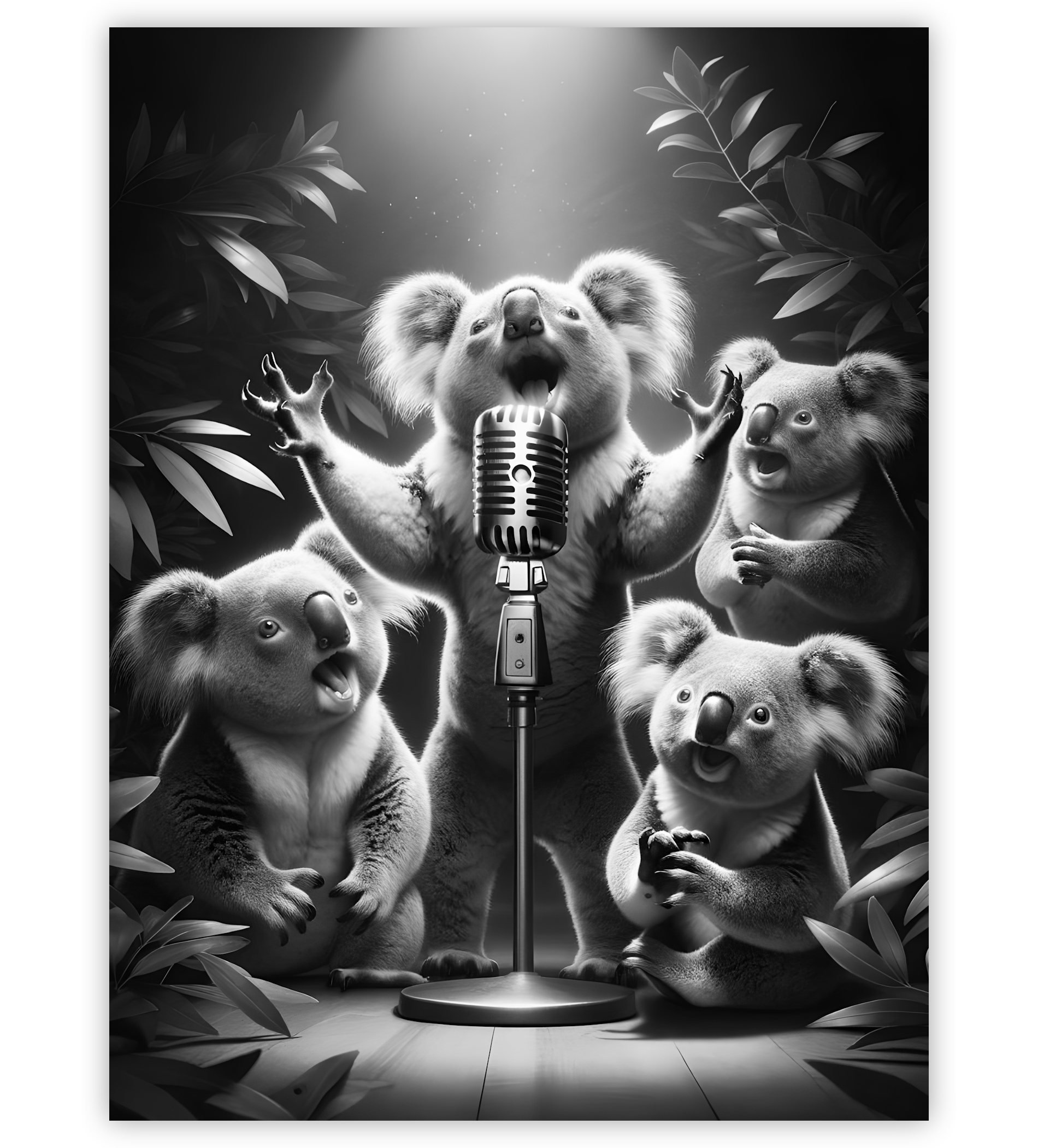 Poster, Wandbild von Koalas singen Karaoke