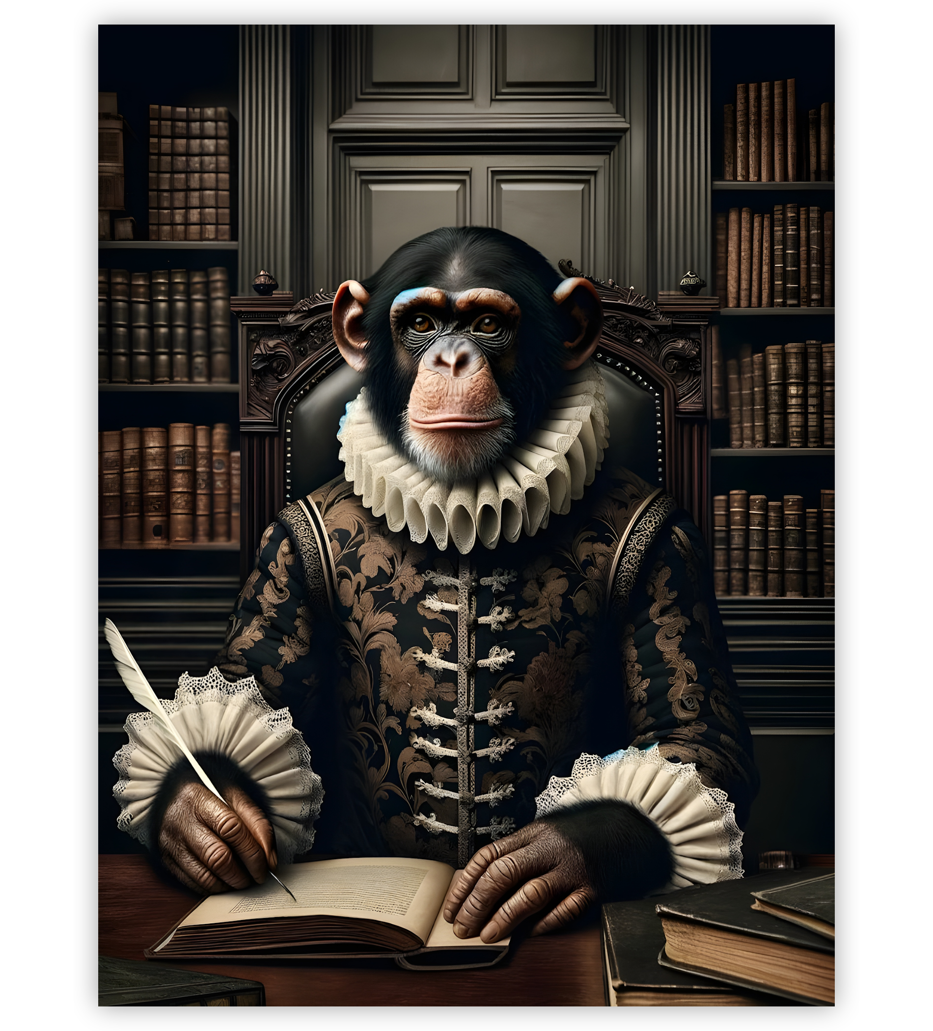 Poster, Wandbild von Schimpanse als Aristokrat