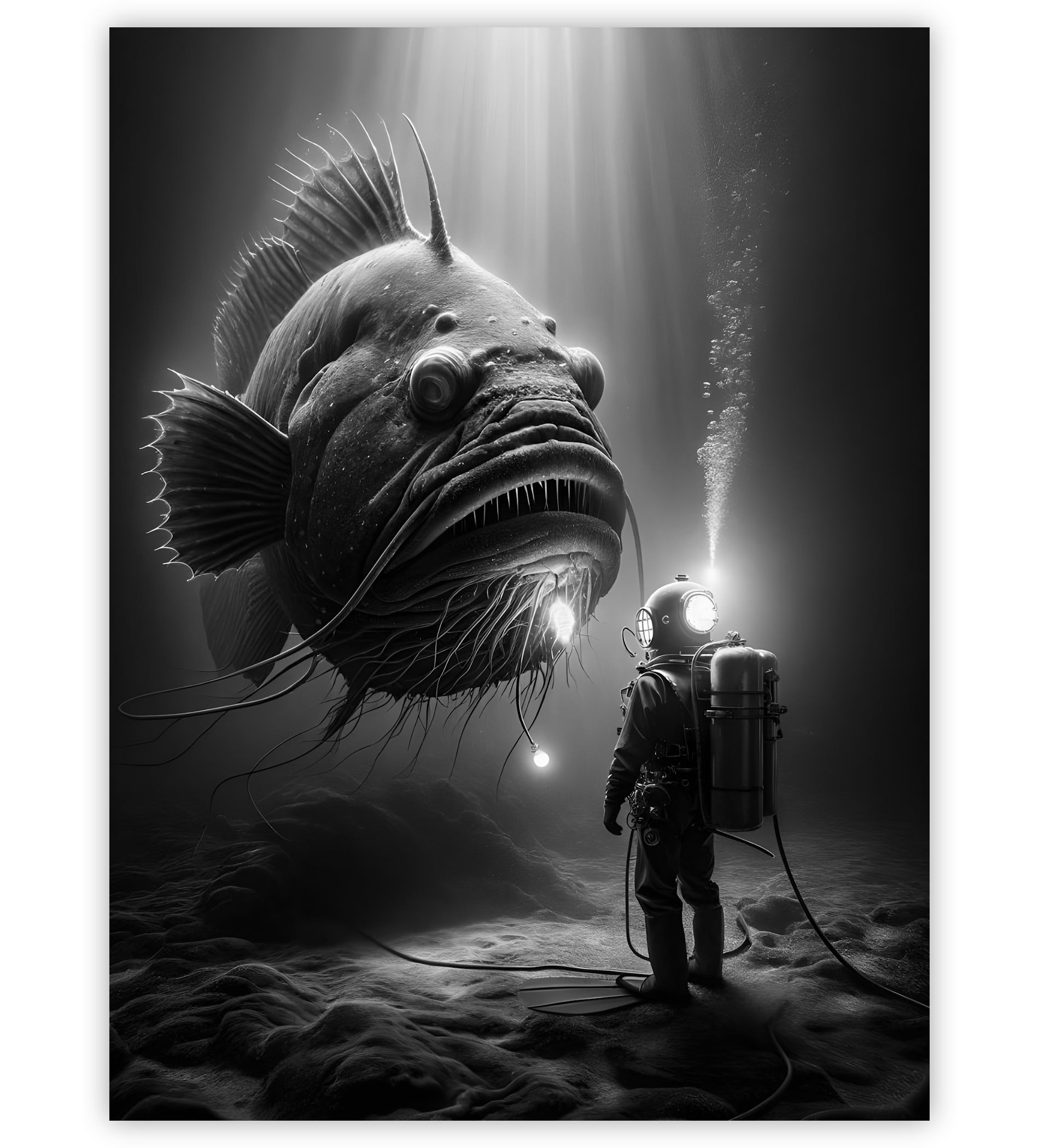 Poster, Wandbild von Großer Fisch mit Taucher