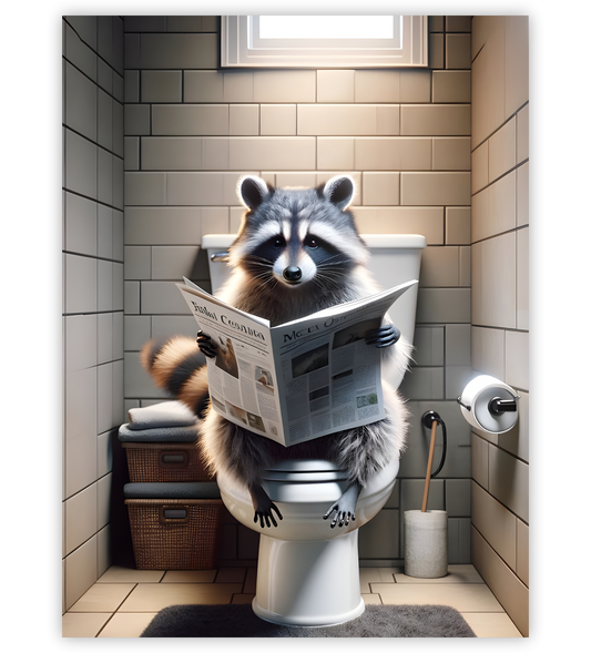 Poster, Wandbild von Waschbär auf Toilette