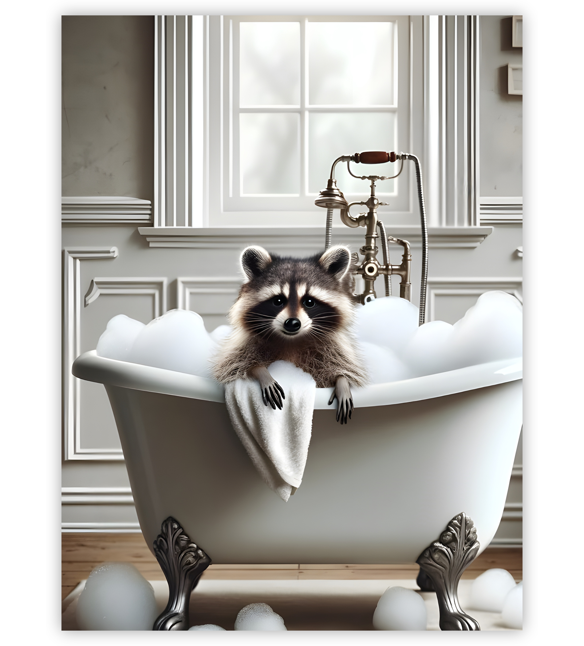 Poster, Wandbild von Waschbär in Badewanne