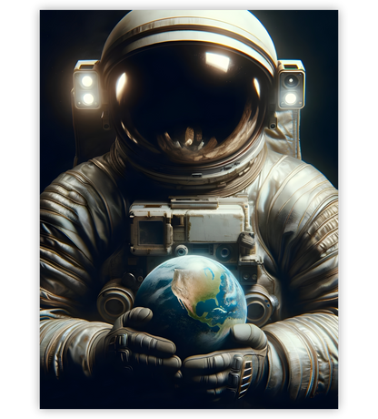 Poster, Wandbild von Astronaut hält Erde in seinen Händen